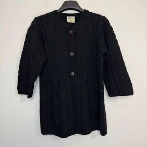 Kilronan Knitwear Black Half Sleeve Merino Wool Cardigan S
